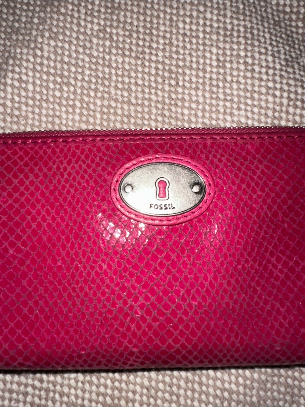 FOSSIL Snakeskin Embossed Pink Leather Zip Around Clutch Wallet - Picture 7 of 11